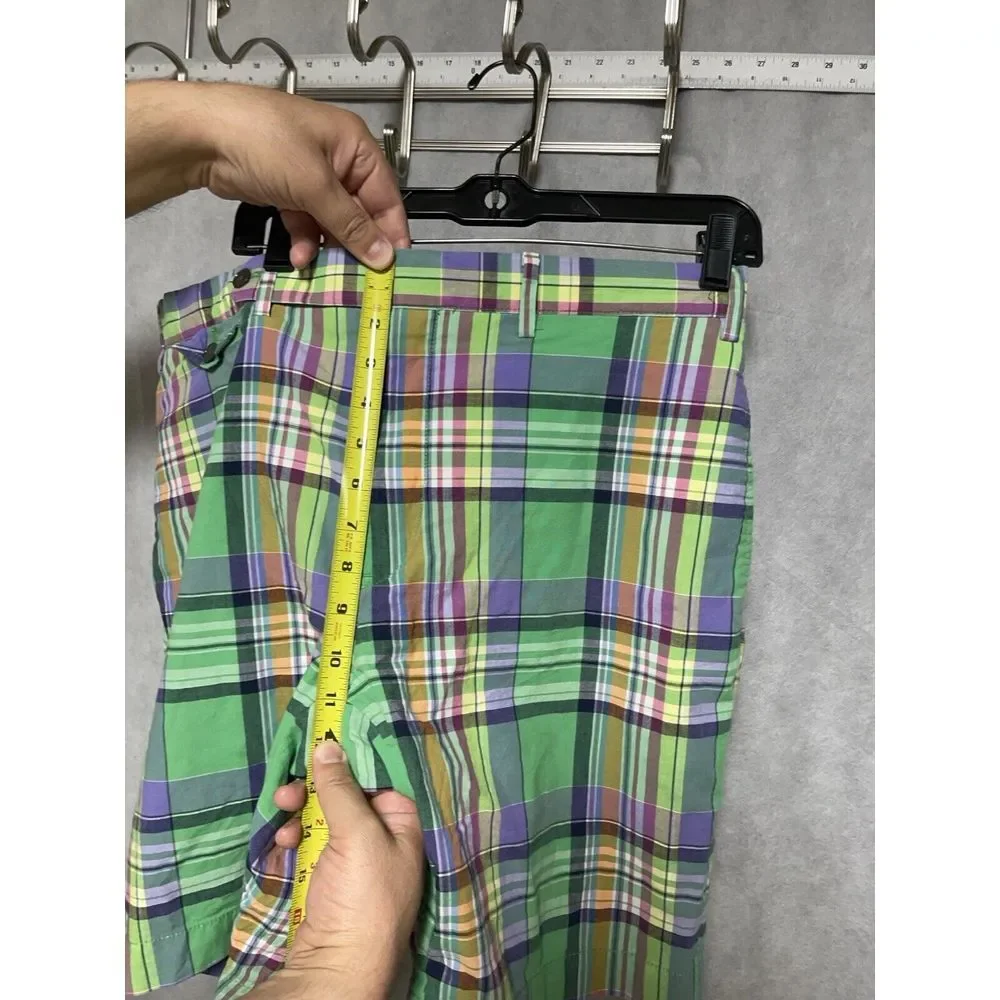 VTG Polo Ralph Lauren Shorts Men 35 Green Plaid India‎ Madras Flap Pocket Chino